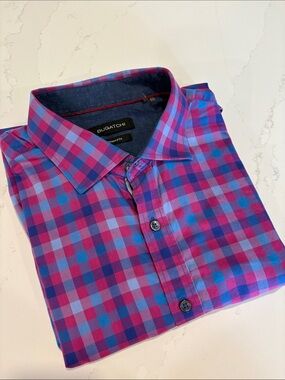 Bugatchi Purple and Blue Check Button-Down Shirt Size Large